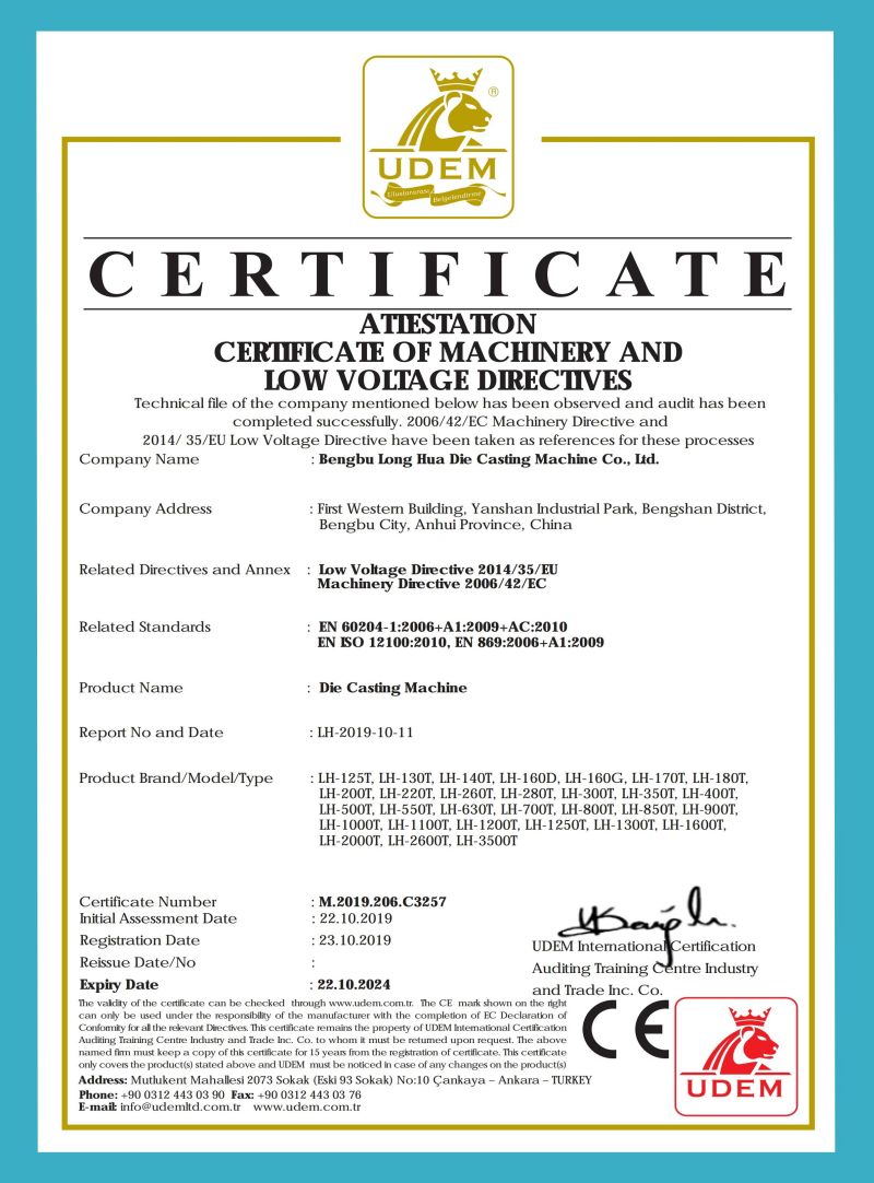 Certificat CE de machine de moulage sous pression Longhua