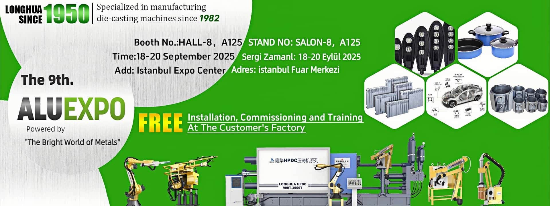 Lors de la 9e exposition internationale de l'aluminium en Turquie, Longhua Die Casting Machines invite sincèrement les partenaires mondiaux à se réunir.